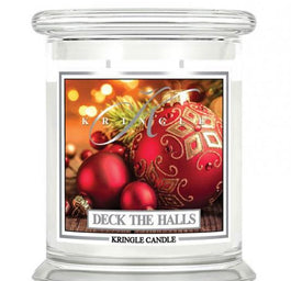 Kringle Candle Średnia świeca zapachowa z dwoma knotami Deck The Halls 411g