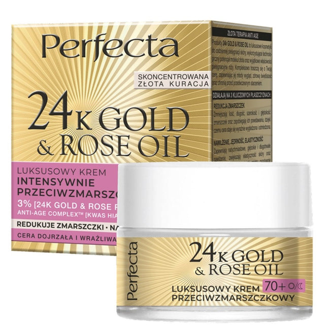 Perfecta 24K Gold & Rose Oil luksusowy krem przeciwzmarszczkowy na dzień i na noc 70+ 50ml