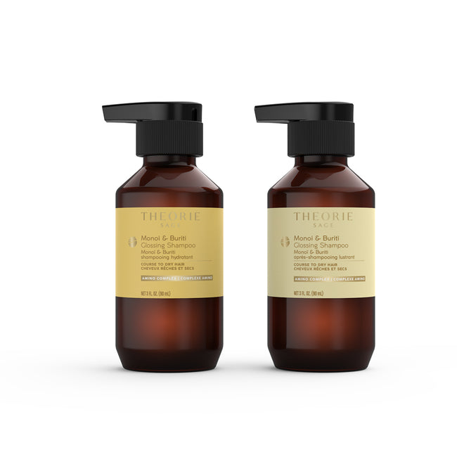 Theorie Sage Monoi & Buriti Glossing Travel Kit zestaw nabłyszczający szampon do włosów 90ml + nabłyszczająca odżywka do włosów 90ml