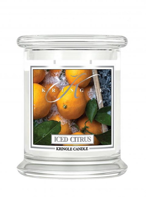 Kringle Candle Średnia świeca zapachowa z dwoma knotami Iced Citrus 411g