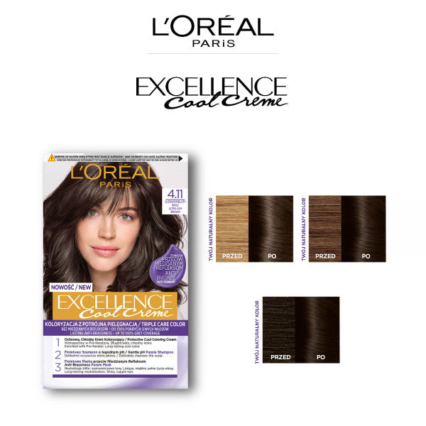 L'Oreal Paris Excellence Cool Creme farba do włosów 4.11 Ultrapopielaty Brąz