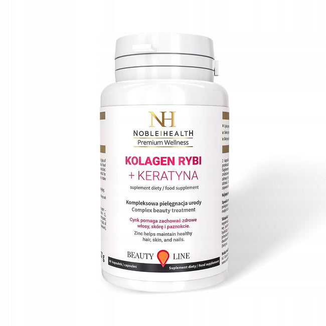 Noble Health Kolagen rybi + keratyna kompleksowa pielęgnacja urody suplement diety 60 kapsułek