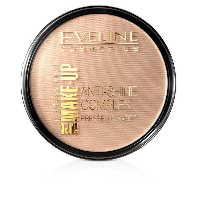 Eveline Cosmetics Art Make-Up Anti-Shine Complex Pressed Powder matujący puder mineralny z jedwabiem 34 Medium Beige 14g