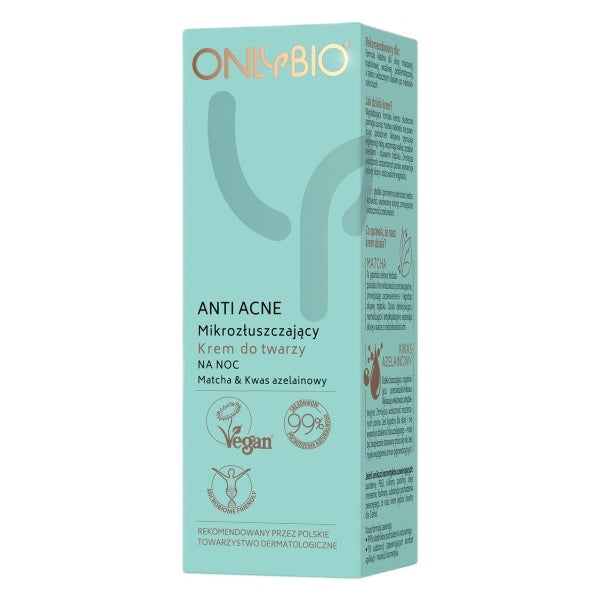 OnlyBio Anti-Acne mikrozłuszczający krem do twarzy na noc Matcha & Kwas azelainowy 50ml