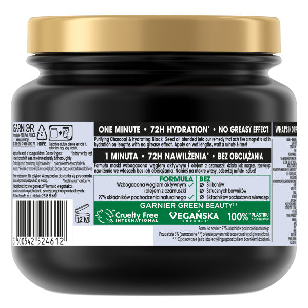 Garnier Botanic Therapy nawilżająca maska do włosów suchych Węgiel Aktywny i Olej z Czarnuszki 340ml