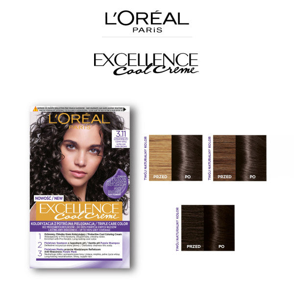L'Oreal Paris Excellence Cool Creme farba do włosów 3.11 Ultrapopielaty Ciemny Brąz