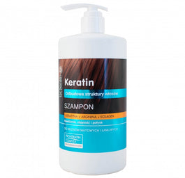 Dr. Sante Keratin Shampoo szampon odbudowujący struktury włosów matowych i łamliwych z pompką Keratyna Argina i Kolagen 1000ml