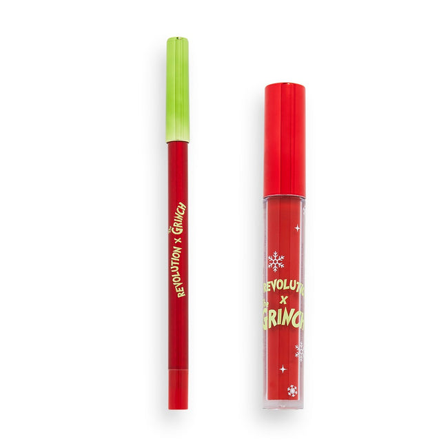 Makeup Revolution The Grinch x Revolution Little Max Lip Kit zestaw Liquid Lipstick pomadka w płynie 3ml + Lip Liner konturówka do ust 1g