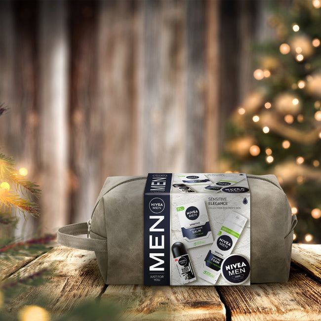 Nivea Men Sensitive Elegance zestaw pianka do golenia 200ml + balsam po goleniu 100ml + krem uniwersalny 75ml + antyperspirant roll-on 50ml + kosmetyczka