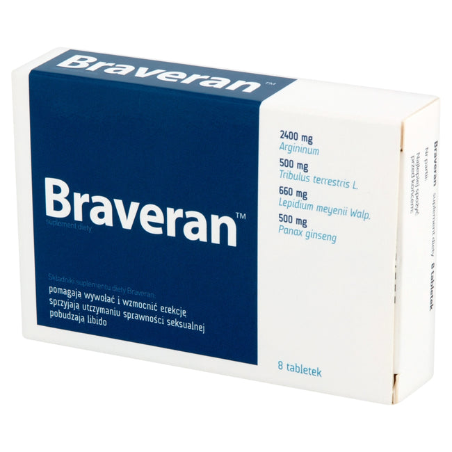 Braveran Suplement diety pomagający wywołać i wzmocnić erekcję 8 tabletek