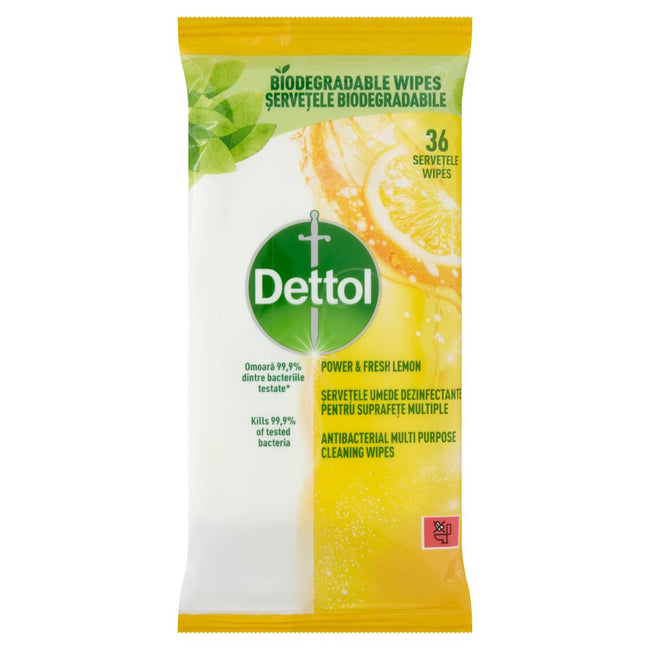 Dettol Power & Fresh chusteczki antybakteryjne do dezynfekcji i czyszczenia Cytryna 36szt