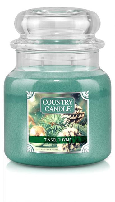 Country Candle Średnia świeca zapachowa z dwoma knotami Tinsel Thyme 453g