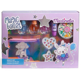 Martinelia Magic Ballet zestaw lakier do paznokci 3szt + błyszczyk do ust 1szt + naklejki do paznokci + kosmetyczka