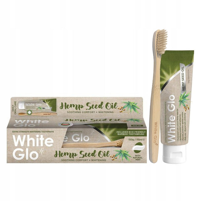 White Glo Hemp Seed Oil Toothpaste wybielająca pasta do zębów z olejem konopnym 150g/115ml + bambusowa szczoteczka