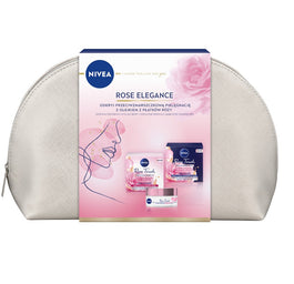 Nivea Rose Elegance zestaw przeciwzmarszkowy krem na dzień 50ml + przeciwzmarszczkowy krem na noc 50ml + kosmetyczka