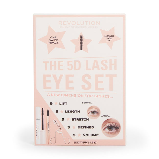 Makeup Revolution The 5D Lash Eye Set zestaw Lift & Define 5D Lash Mascara tusz do rzęs + Renaissance Flick eyeliner w pisaku + Rose Gold Eyelash Curlers zalotka do rzęs