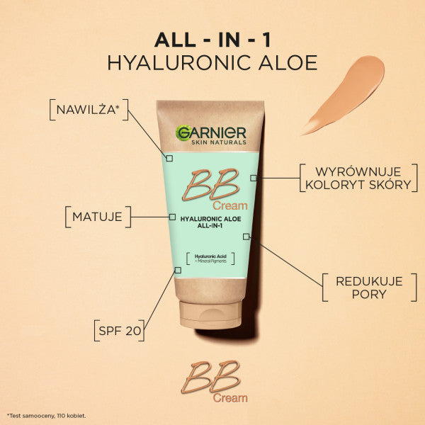 Garnier Hyaluronic Aloe All-In-1 BB Cream nawilżający krem BB dla skóry tłustej i mieszanej Śniady 50ml