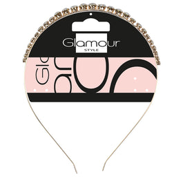 Glamour Metalowa opaska do włosów z okrągłymi kryształkami Złota