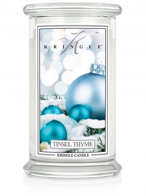 Kringle Candle Duża świeca zapachowa z dwoma knotami Tinsel Thyme 623g