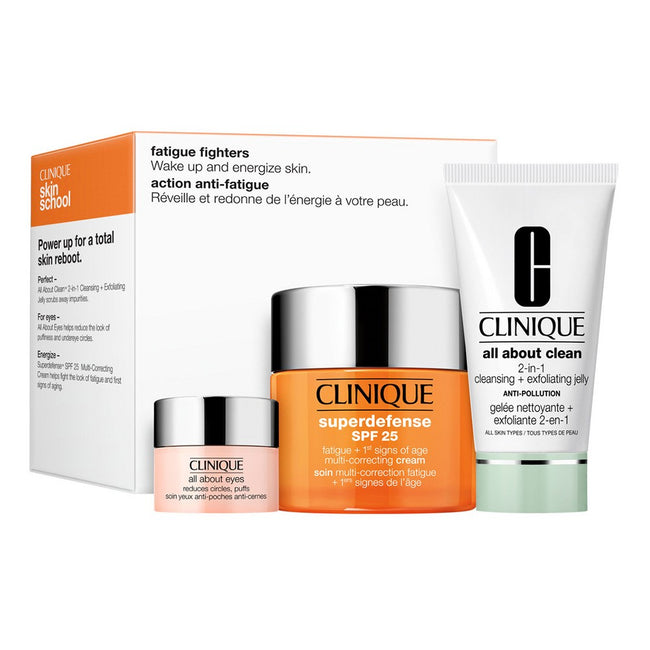 Clinique Fatigue Fighters zestaw Superdefense SPF25 50ml + All About Eyes 5ml + All About Clean 2-in-1 Cleansing + Exfoliating Jelly 30ml