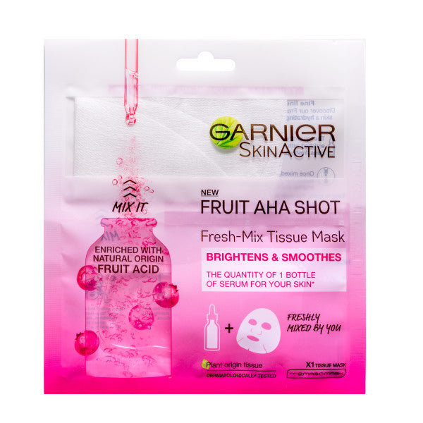 Garnier Fruit Aha Shot Fresh-Mix Tissue Mask intensywnie nawilżająca maska w płachcie z kwasem owocowym AHA 33g