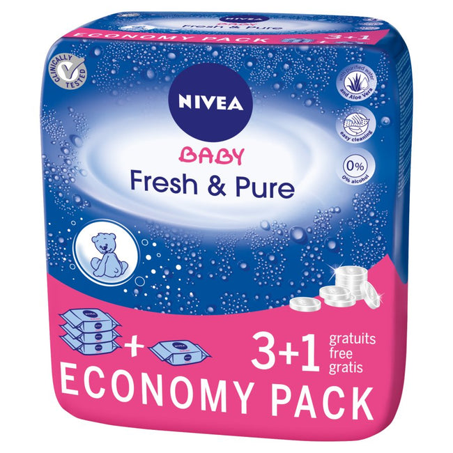 Nivea Baby Fresh & Pure chusteczki nawilżane dla dzieci i niemowląt 4x63szt.