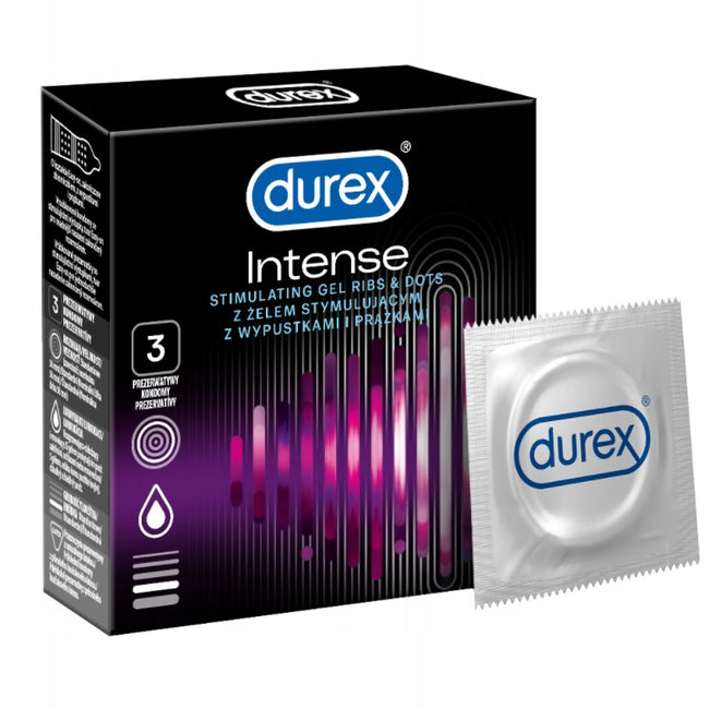 Durex Durex prezerwatywy Intense 3 szt z wypustkami prążkami żel stymulujący