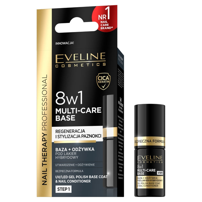Eveline Cosmetics Nail Therapy Professional 8w1 baza + odżywka do paznokci pod lakier hybrydowy 5ml
