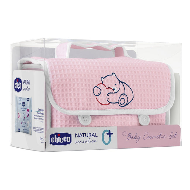 Chicco Natural Sensation Pink zestaw płyn do mycia ciała i włosów 200ml + balsam do ciała 150ml + krem do pieluszki 4w1 100ml + chusteczki oczyszczające 16szt