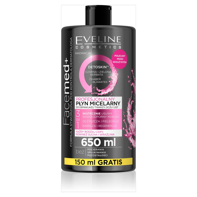 Eveline Cosmetics Facemed+ 3w1 profesjonalny płyn micelarny do każdego rodzaju cery 650ml