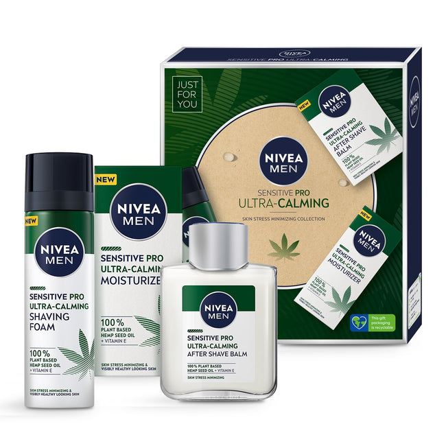 Nivea Men Sensitive Pro Ultra-Calming zestaw balsam po goleniu 100ml + pianka do golenia 200ml + krem nawilżający 75ml