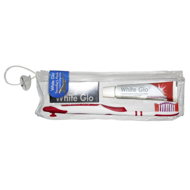 White Glo Travel Pack zestaw podróżny wybielająca pasta do zębów 16ml + szczoteczka + wykałaczki dentystyczne