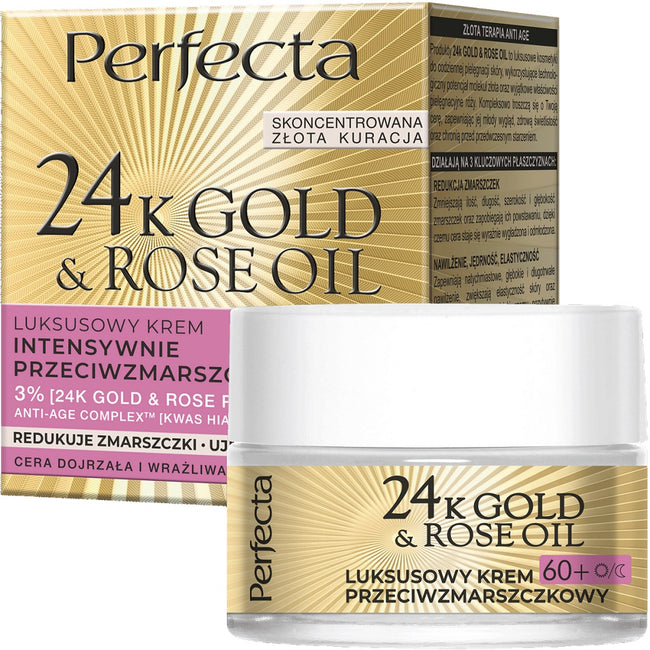 Perfecta 24K Gold & Rose Oil luksusowy krem przeciwzmarszczkowy na dzień i na noc 60+ 50ml