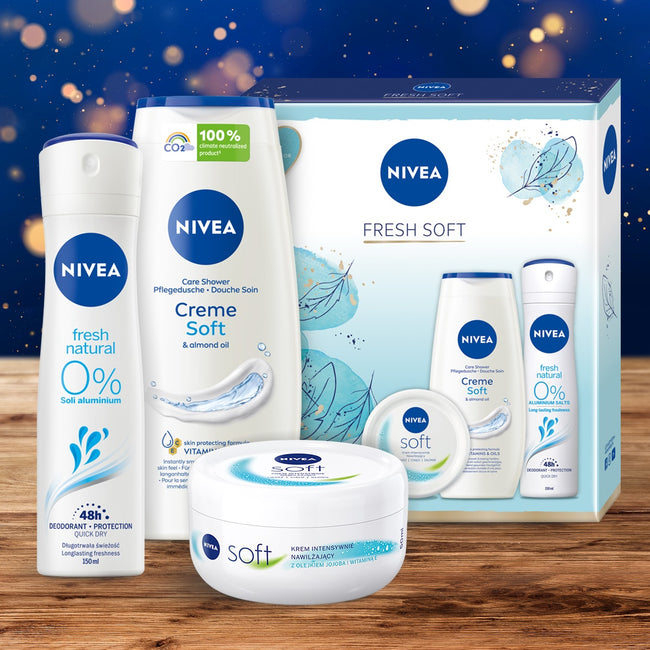 Nivea Fresh Soft zestaw Soft krem intensywnie nawilżający 100ml + Creme Soft żel pod prysznic 250ml + Fresh Natural dezodorant spray 150ml
