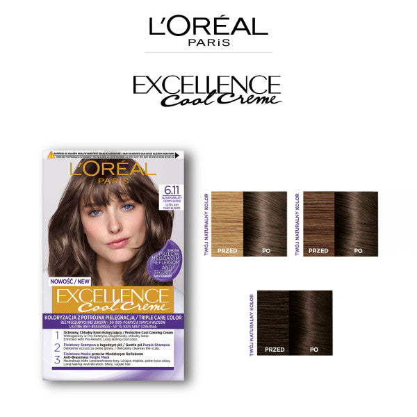 L'Oreal Paris Excellence Cool Creme farba do włosów 6.11 Ultrapopielaty Ciemny Blond