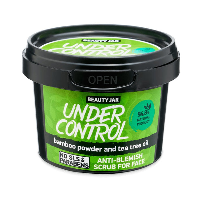 BEAUTY JAR Under Control scrub do twarzy przeciw wypryskom z olejem z drzewa herbacianego i proszkiem bambusowym 120g