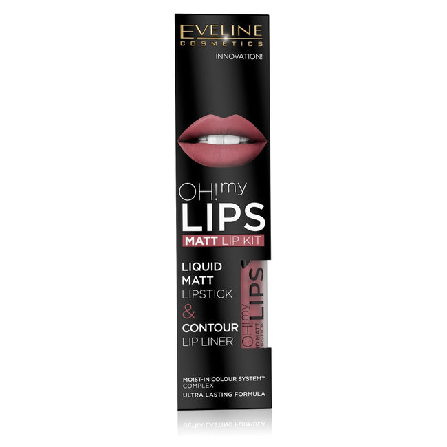 Eveline Cosmetics Oh My Lips zestaw do makijażu ust matowa pomadka w płynie i konturówka 06 Cashmere Rose