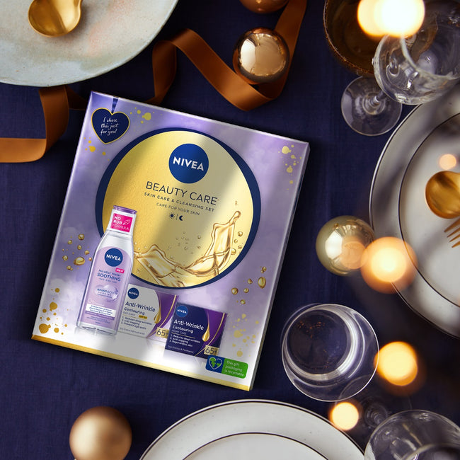 Nivea Beauty Care zestaw kojący płyn micelarny 200ml + przeciwzmarszczkowy krem na dzień SPF30 50ml + przeciwzmarszczkowy krem na noc 65+ 50ml