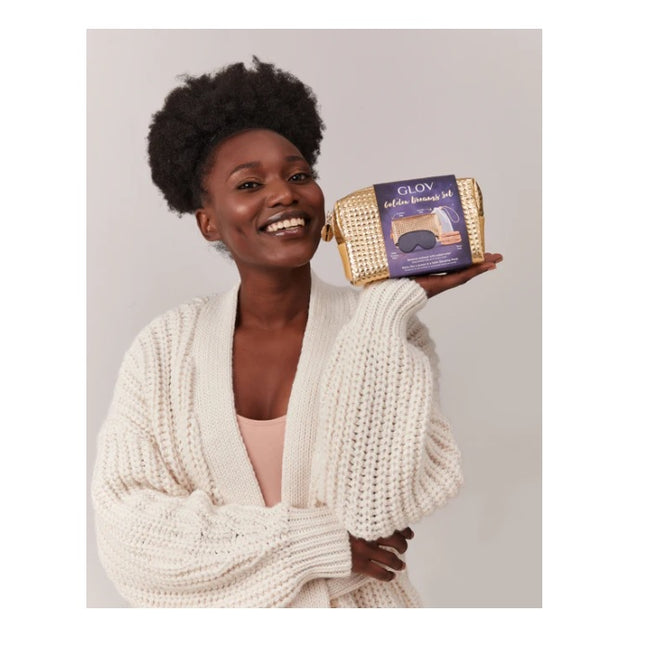 Glov Golden Dreams zestaw Satin Sleep Mask maska złuszczająca + Moon Pads & Laundry Bag waciki do twarzy z woreczkiem + kosmetyczka