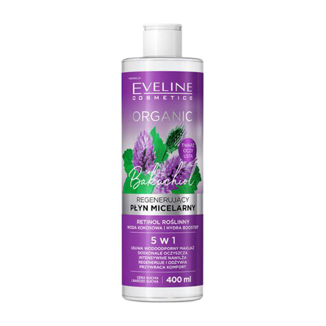 Eveline Cosmetics Organic Bakuchiol regenerujący płyn micelarny 5w1 do cery suchej i bardzo suchej Retinol Roślinny 400ml