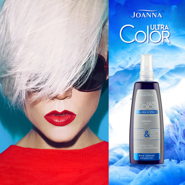Joanna Ultra Color System płukanka w sprayu do siwych blond i rozjaśnianych włosów nadająca platynowy odcień Niebieska 150ml