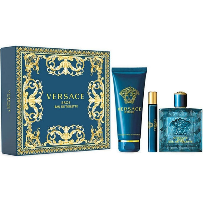 Versace Eros zestaw woda toaletowa spray 100ml + woda toaletowa spray 10ml + żel pod prysznic 150ml