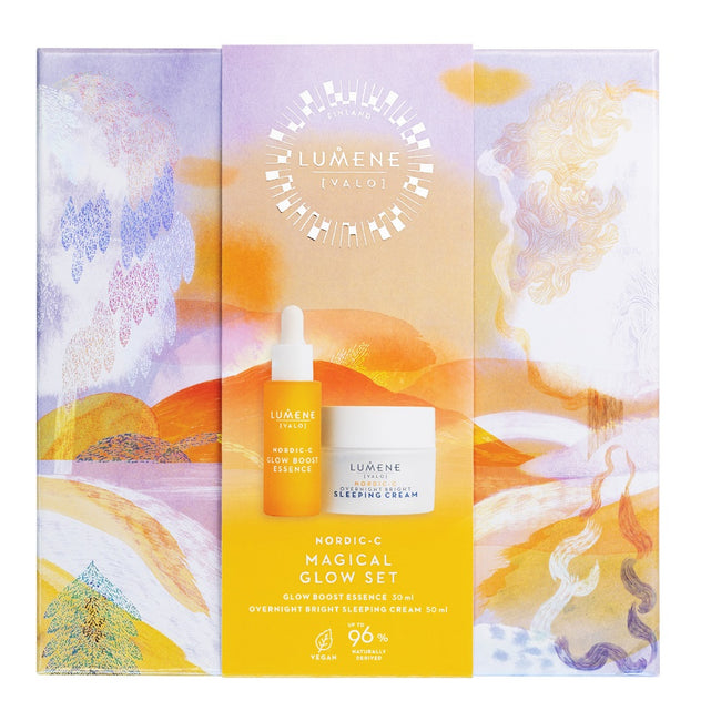 Lumene Nordic-C Valo Magical Glow zestaw Overnight Bright Sleeping Cream 50ml + Glow Boost Essence 30ml