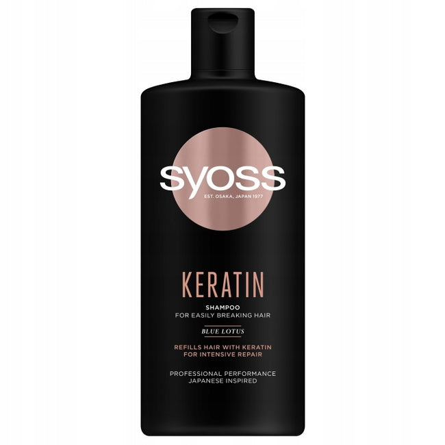 Syoss Keratin zestaw szampon do włosów słabych i łamliwych 440ml + odżywka do włosów słabych i łamliwych 440ml + kompaktowa szczotka do włosów