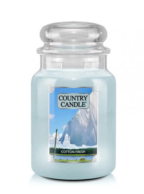 Country Candle Duża świeca zapachowa z dwoma knotami Cotton Fresh 652g