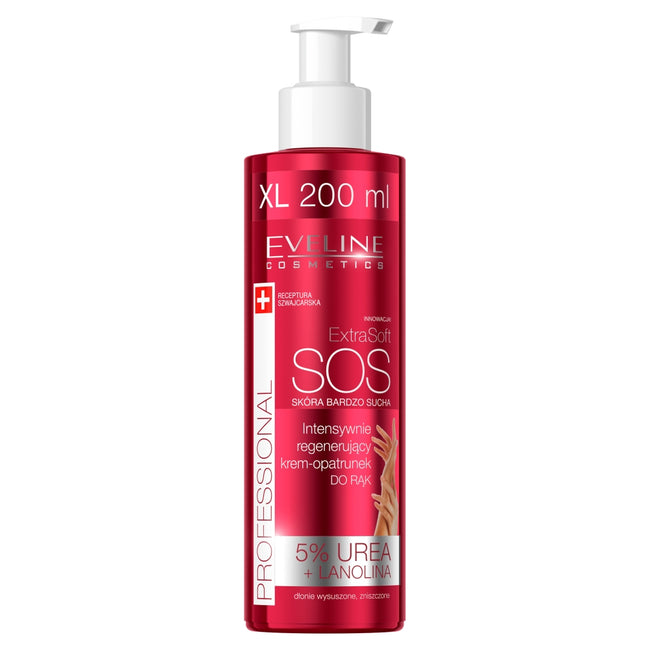 Eveline Cosmetics Extra Soft SOS intensywnie regenerujący krem-opatrunek do rąk 5% urea + lanolina 200ml