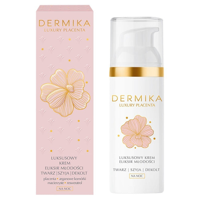 Dermika Luxury Placenta luksusowy krem-eliksir młodości na twarz szyję i dekolt na noc 50ml