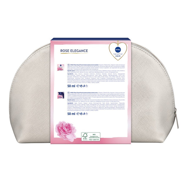Nivea Rose Elegance zestaw przeciwzmarszkowy krem na dzień 50ml + przeciwzmarszczkowy krem na noc 50ml + kosmetyczka