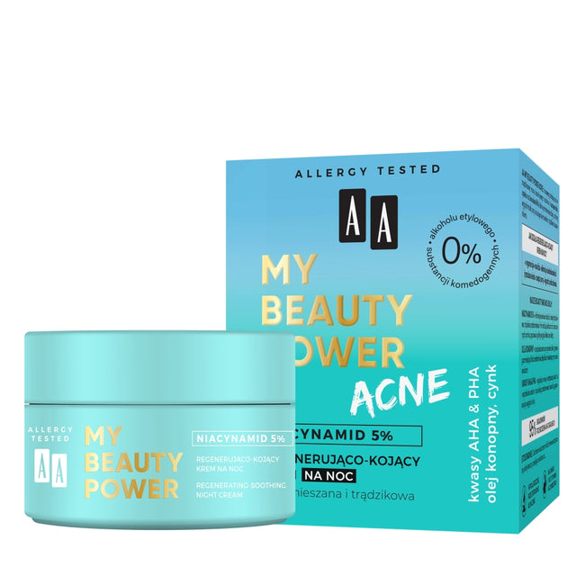 AA My Beauty Power Acne regenerująco-kojący krem na noc 50ml