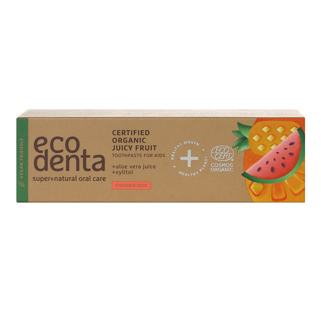 Ecodenta Certified Organic Juicy Fruit Kids Toothpaste soczyście owocowa pasta do zębów dla dzieci o smaku gumy balonowej 75ml